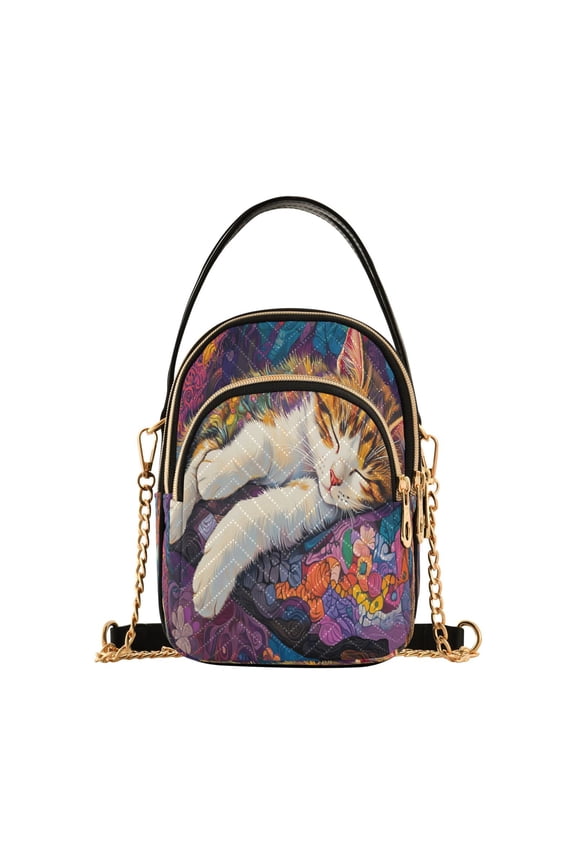 Cross Body Fashion Shoulder Waist Purse Bags Artistic Cat with Moon Pocket Handbags