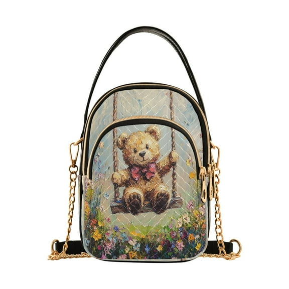 YAZAOO Cross Body Fashion Shoulder Waist Purse Bags Bear on Swing Painting Pocket Handbags