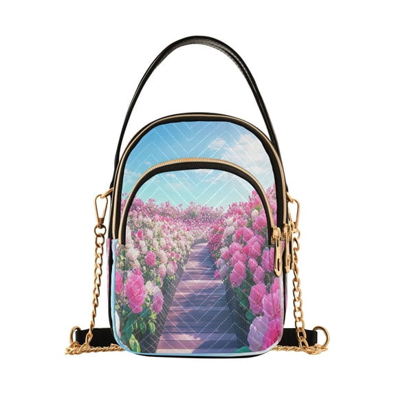 YAZAOO Cross Body Fashion Shoulder Waist Purse Bags Blooming Pink Rose Garden Pocket Handbags