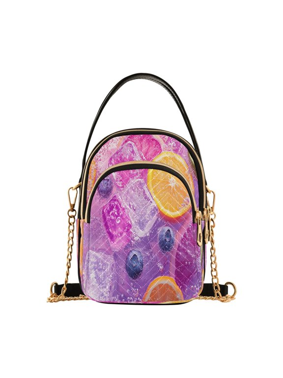 Cross Body Fashion Shoulder Waist Purse Bags Citrus Slices Blueberries Ice Cubes Pocket Handbags