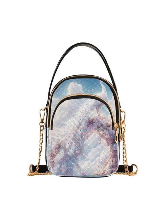 Cross Body Fashion Shoulder Waist Purse Bags Fantasy White Peacock Printed Pocket Handbags