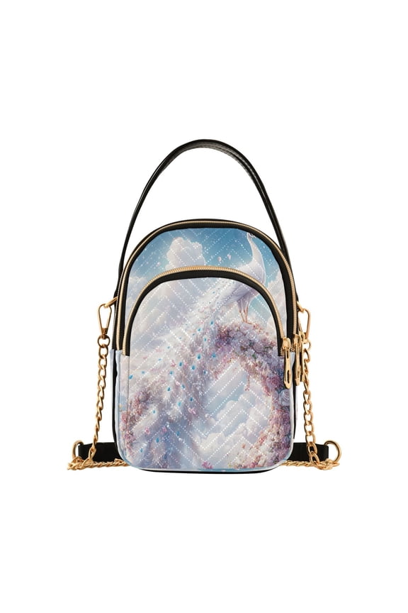 Cross Body Fashion Shoulder Waist Purse Bags Fantasy White Peacock Printed Pocket Handbags