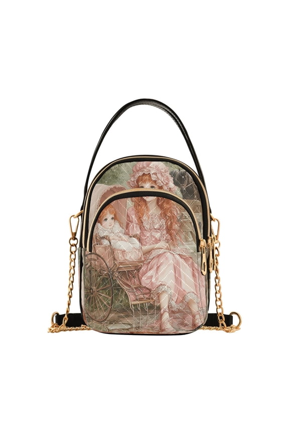 Cross Body Fashion Shoulder Waist Purse Bags Girl and Baby in Carriage Pocket Handbags