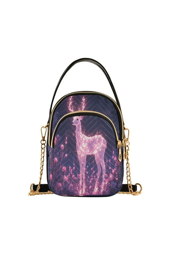 Cross Body Fashion Shoulder Waist Purse Bags Glowing Deer in Magical Forest Pocket Handbags