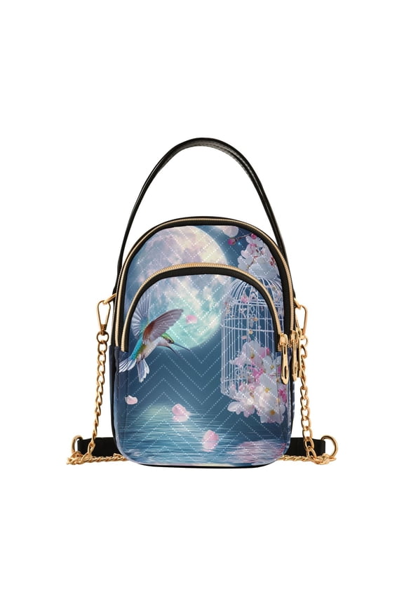 Cross Body Fashion Shoulder Waist Purse Bags Hummingbird Cage Flowers Moonlit Scene Pocket Handbags