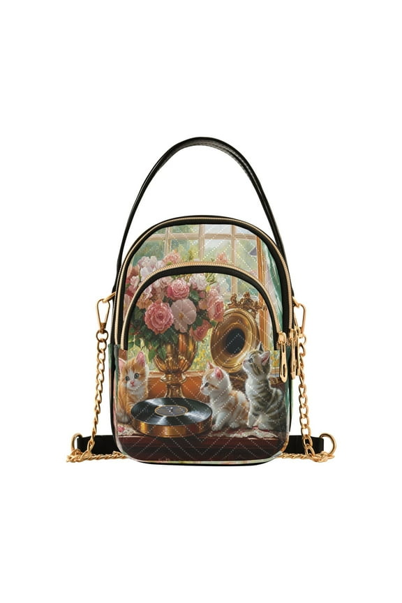 Cross Body Fashion Shoulder Waist Purse Bags Kittens Flowers Gramophone Record Pocket Handbags