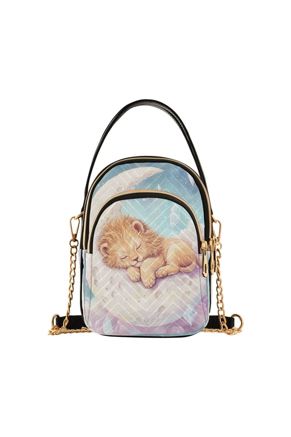 Cross Body Fashion Shoulder Waist Purse Bags Lion Cub Sleeping on Moon Pocket Handbags