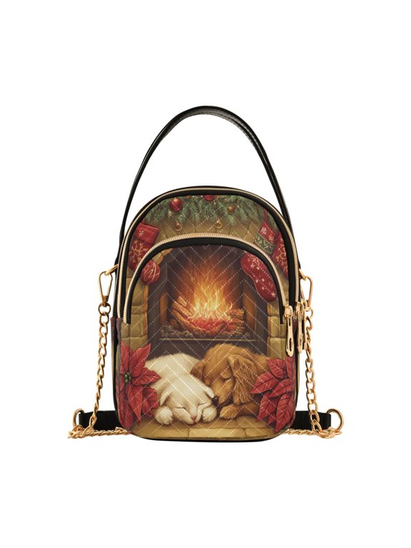 Cross Body Fashion Shoulder Waist Purse Bags Puppies Sleeping by Fireplace Pocket Handbags