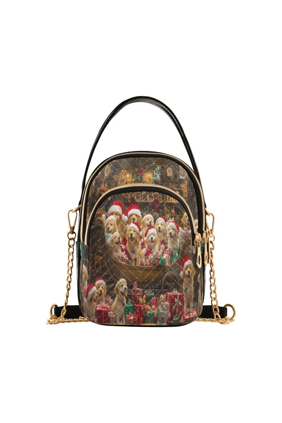 Cross Body Fashion Shoulder Waist Purse Bags Puppies in Santa Hats Sleigh Pocket Handbags