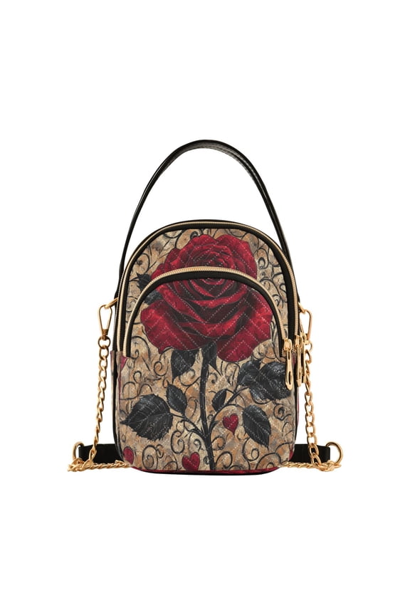 Cross Body Fashion Shoulder Waist Purse Bags Red Rose Pattern Pocket Handbags