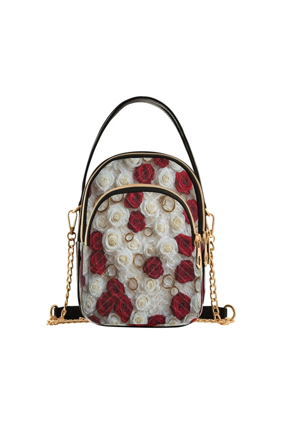 Cross Body Fashion Shoulder Waist Purse Bags Red and White Roses Rings Pocket Handbags