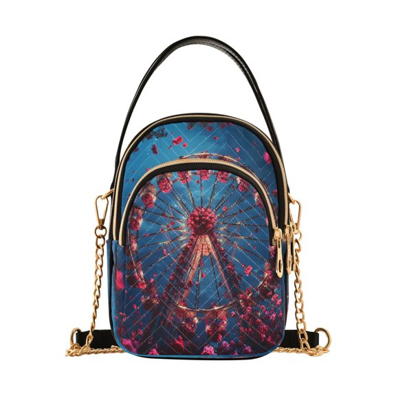 YAZAOO Cross Body Fashion Shoulder Waist Purse Bags Roses Of Ferris Wheel Pattern Pocket Handbags