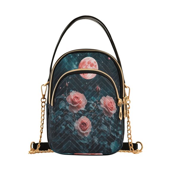 YAZAOO Cross Body Fashion Shoulder Waist Purse Bags Roses under Red Moon Pocket Handbags