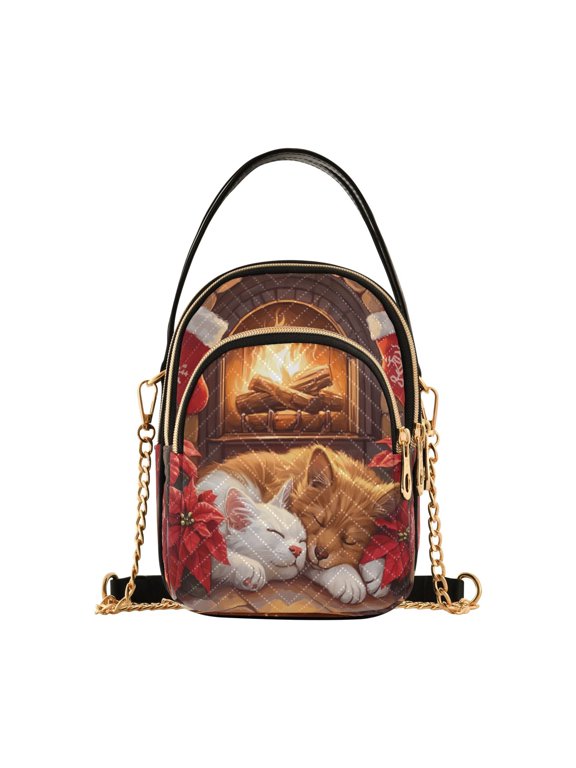 Cross Body Fashion Shoulder Waist Purse Bags Sleeping Puppies by Fireplace Pocket Handbags