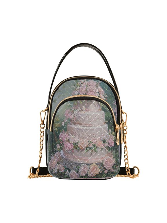 Cross Body Fashion Shoulder Waist Purse Bags Tiered Cake with Pink Roses Pocket Handbags