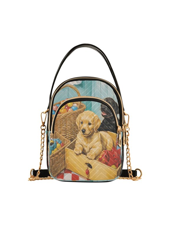 Cross Body Fashion Shoulder Waist Purse Bags Two Puppies with Toys Pocket Handbags