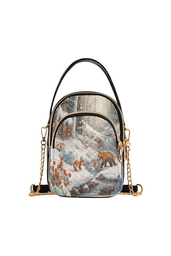 Cross Body Fashion Shoulder Waist Purse Bags Winter Forest with Animals Pocket Handbags