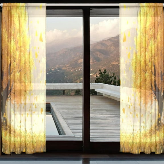 YAZAOO Curtains 110/118 Inch Long French Curtains Autumn Embrace Print For Farmhouse Bedroom Curtains Window Curtain Set 2