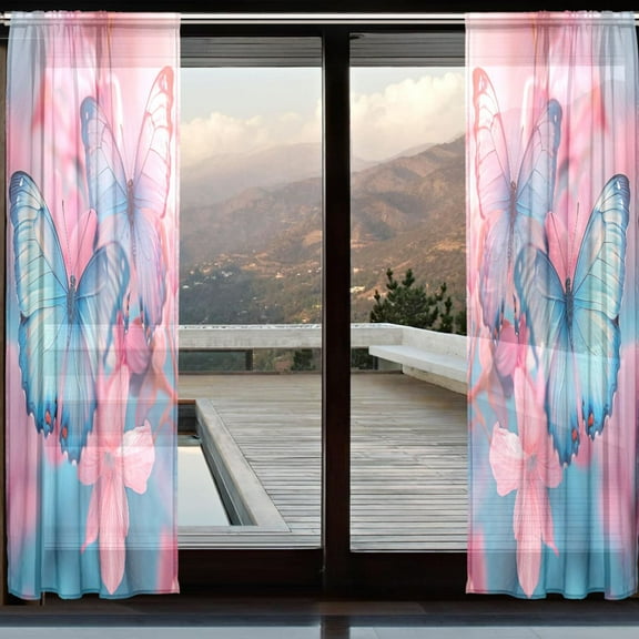 YAZAOO Curtains 110/118 Inch Long French Curtains Azure Elegance Print For Farmhouse Bedroom Curtains Window Curtain Set 2