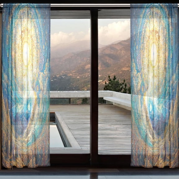 YAZAOO Curtains 110/118 Inch Long French Curtains Celestial Radiance Print For Farmhouse Bedroom Curtains Window Curtain Set 2