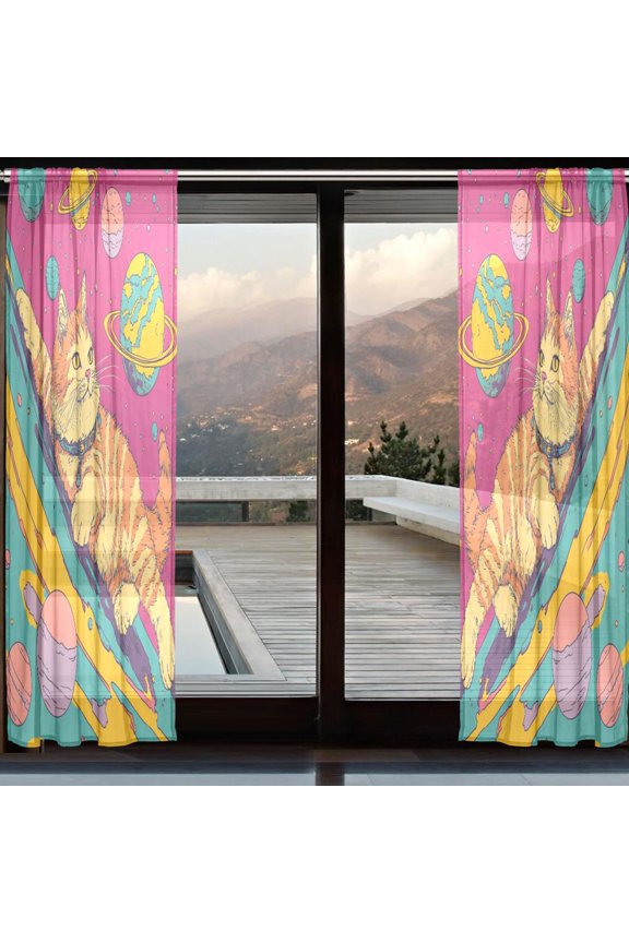 Curtains 110/118 Inch Long French Curtains Chilling in The Cosmos Print For Farmhouse Bedroom Curtains Window Curtain Set 2