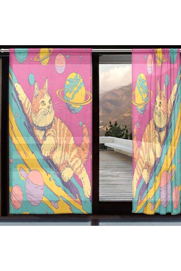 Curtains 110/118 Inch Long French Curtains Chilling in The Cosmos Print For Farmhouse Bedroom Curtains Window Curtain Set 2