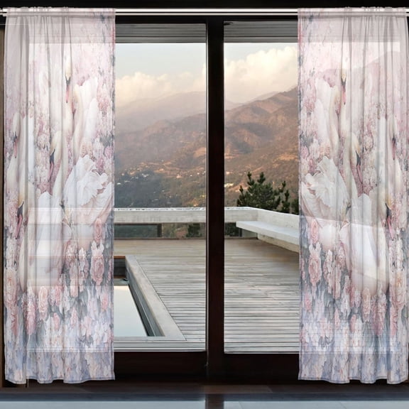 YAZAOO Curtains 110/118 Inch Long French Curtains Harmony in Bloom Print For Farmhouse Bedroom Curtains Window Curtain Set 2