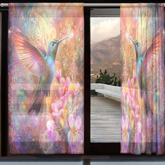 YAZAOO Curtains 110/118 Inch Long French Curtains Radiant Hummingbird Whirl Print For Farmhouse Bedroom Curtains Window Curtain Set 2