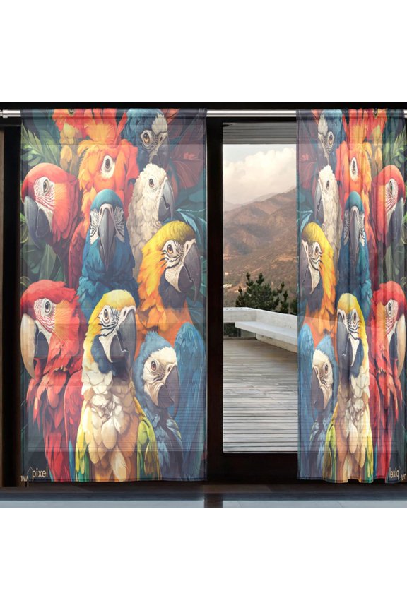 Curtains 110/118 Inch Long French Curtains Rainbow Of Parrots Print For Farmhouse Bedroom Curtains Window Curtain Set 2