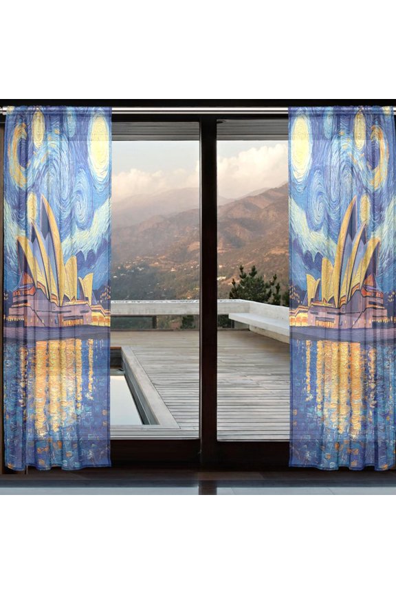 Curtains 110/118 Inch Long French Curtains Starry Echoes Print For Farmhouse Bedroom Curtains Window Curtain Set 2