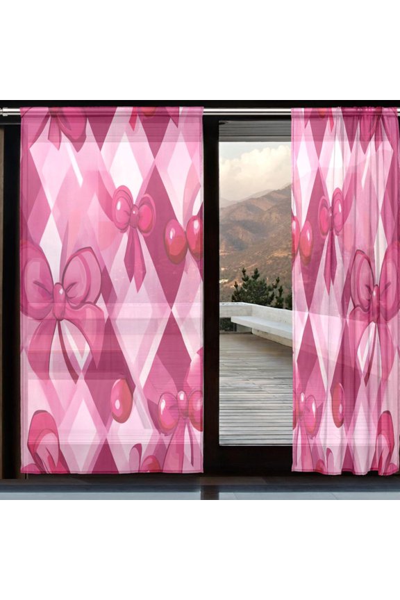 Curtains 110/118 Inch Long French Curtains Sweet Bow Ties Print For Farmhouse Bedroom Curtains Window Curtain Set 2