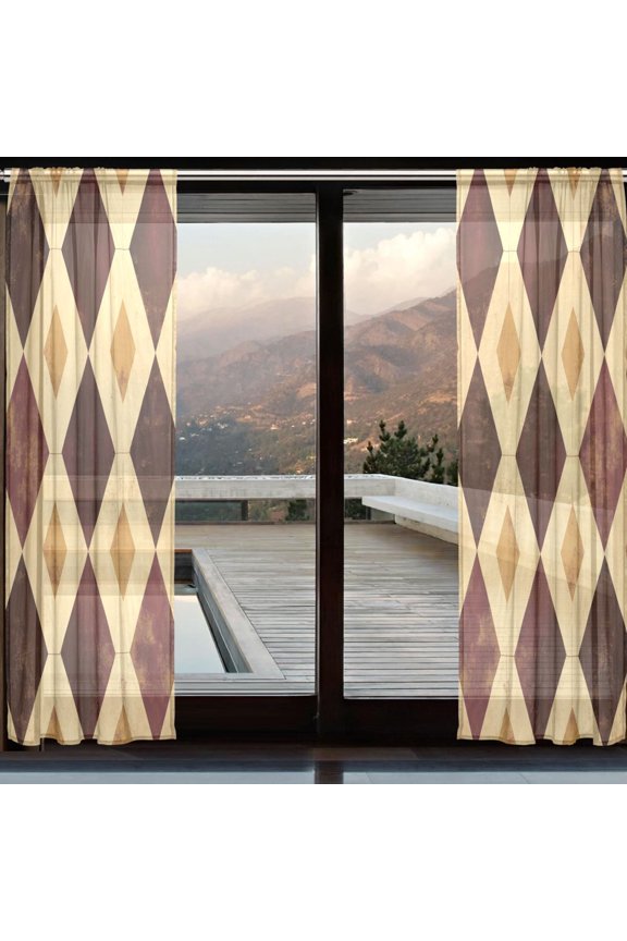 Curtains 110/118 Inch Long French Curtains Vintage Diamonds Print For Farmhouse Bedroom Curtains Window Curtain Set 2