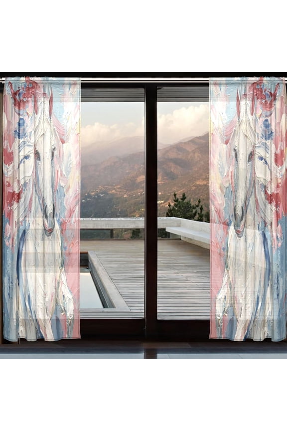 Curtains 110/118 Inch Long French Curtains Whimsical Gallop Print For Farmhouse Bedroom Curtains Window Curtain Set 2