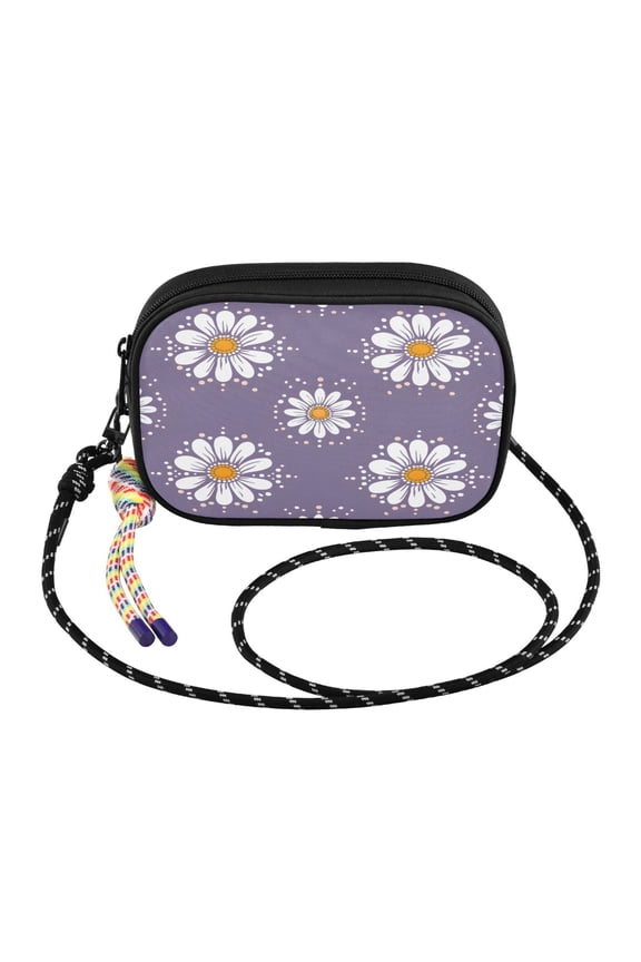 YAZAOO Daisy Dots Lavender Background Pattern Print Mini Crossbody Phone Bag Adjustable Rope Strap Small Shoulder Purseone size