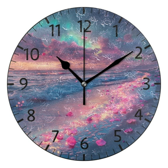 YAZAOO Decorative Wall Clock Size：25cm Aurora Bliss on The Shore Design Pattern Clock