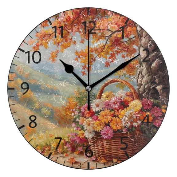 YAZAOO Decorative Wall Clock Size:25cm Basket Of Flowers Design Pattern Clock