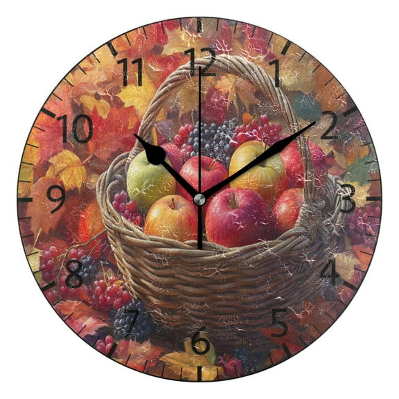 YAZAOO Decorative Wall Clock Size:25cm Basket Of Fruits and Leaves Design Pattern Clock