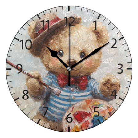 YAZAOO Decorative Wall Clock Size：25cm Bear Artist Design Pattern Clock