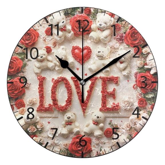 YAZAOO Decorative Wall Clock Size：25cm Bears Of Affection Design Pattern Clock