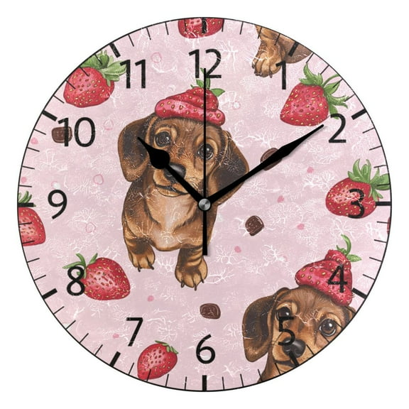 YAZAOO Decorative Wall Clock Size：25cm Berry Sweet Pup Design Pattern Clock
