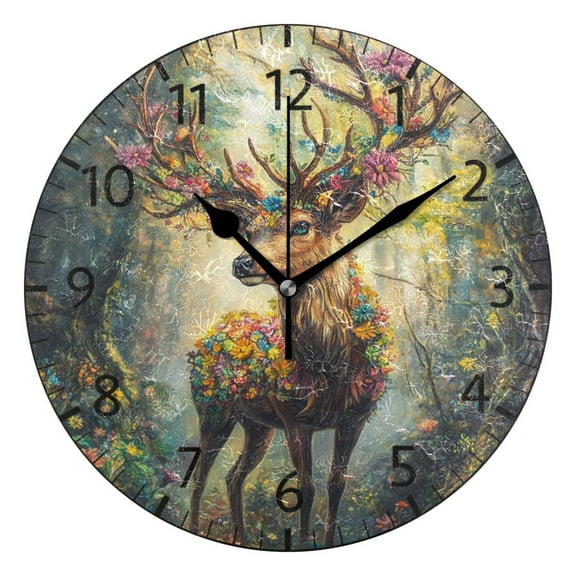 YAZAOO Decorative Wall Clock Size：25cm Blooming Antlers Of Nature Design Pattern Clock