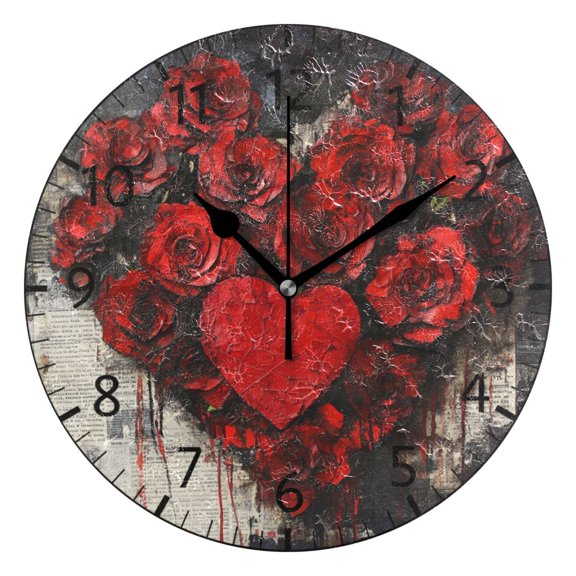 YAZAOO Decorative Wall Clock Size：25cm Blooms Of Affection Design Pattern Clock