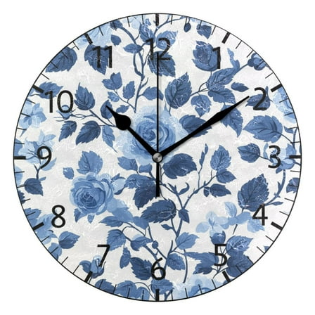 YAZAOO Decorative Wall Clock Size：25cm Blue Bloom Serenade Design Pattern Clock