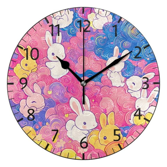 YAZAOO Decorative Wall Clock Size：25cm Bunny Cloud Dreams Design Pattern Clock