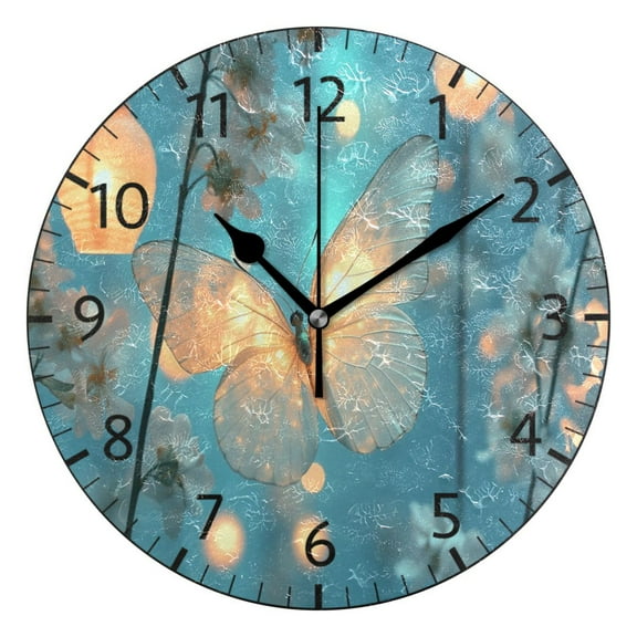 YAZAOO Decorative Wall Clock Size:25cm Butterfly Amidst Flowers and Foliage Design Pattern Clock