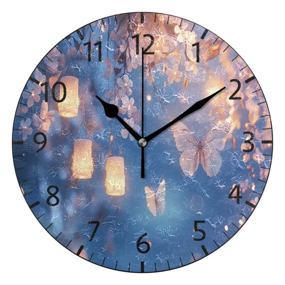 YAZAOO Decorative Wall Clock Size:25cm Butterfly Among Glowing Lights Design Pattern Clock