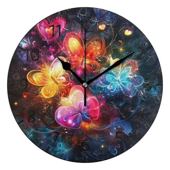 YAZAOO Decorative Wall Clock Size:25cm Butterfly Dreamscape Design Pattern Clock