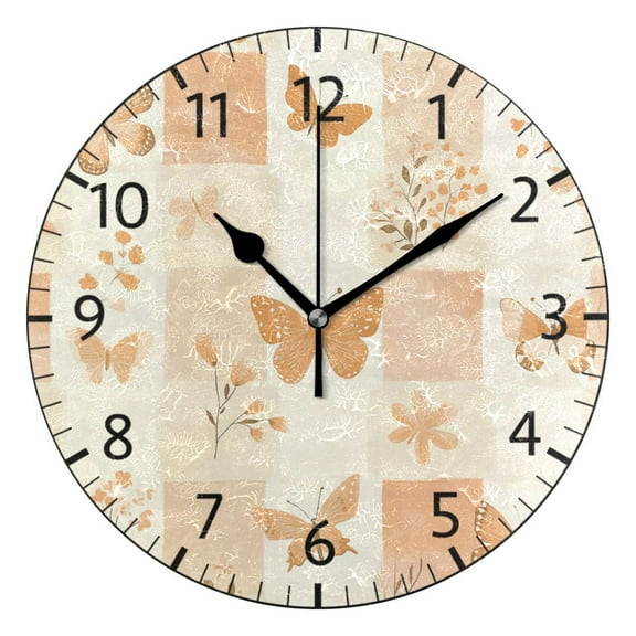 YAZAOO Decorative Wall Clock Size：25cm Butterfly Garden Design Pattern Clock