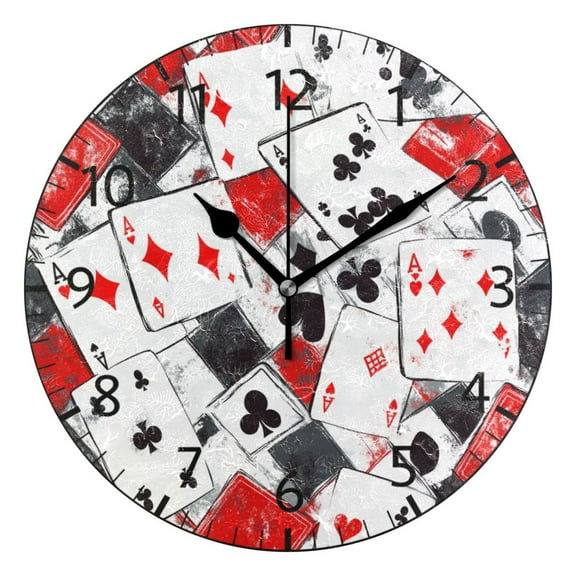 YAZAOO Decorative Wall Clock Size:25cm Card Game Chaos Design Pattern Clock