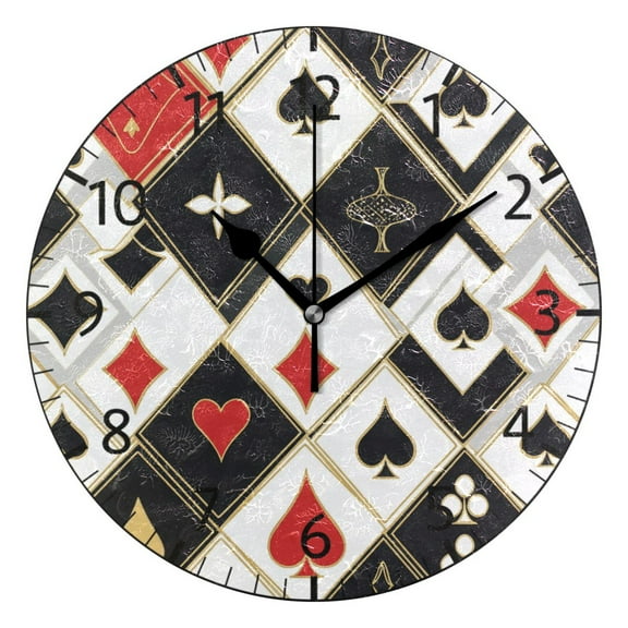 YAZAOO Decorative Wall Clock Size:25cm Cards Of Chance Design Pattern Clock